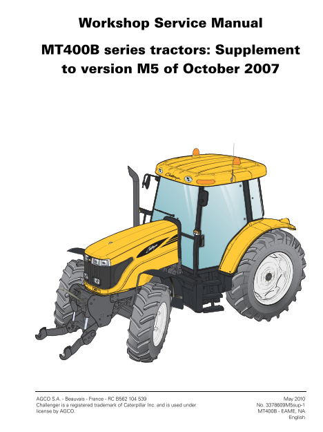 Challenger MT425B MT445B MT455B MT465B MT475B Tier 3 Tractor Service and Workshop Manual