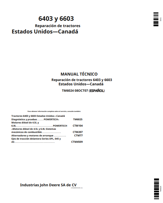 John Deere 6403, 6603 Tractor Service and Repair Manual